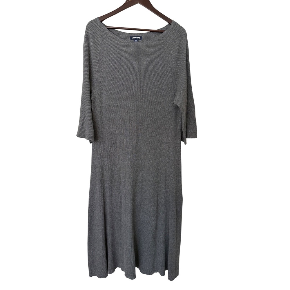 Lands' End Womens 2X Grey Ribbed Knit Fit & Flare Sweater Dress 505809